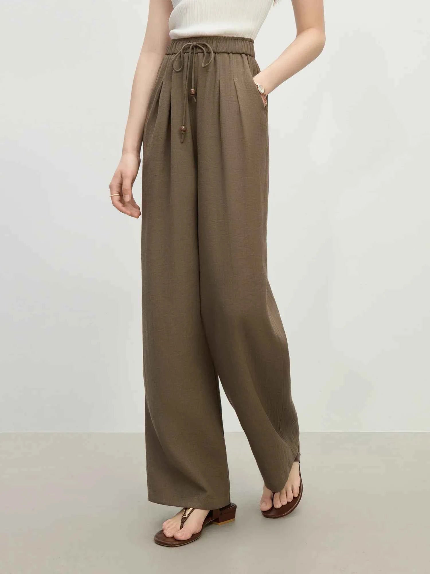 Elastic High Waist Linen Pants