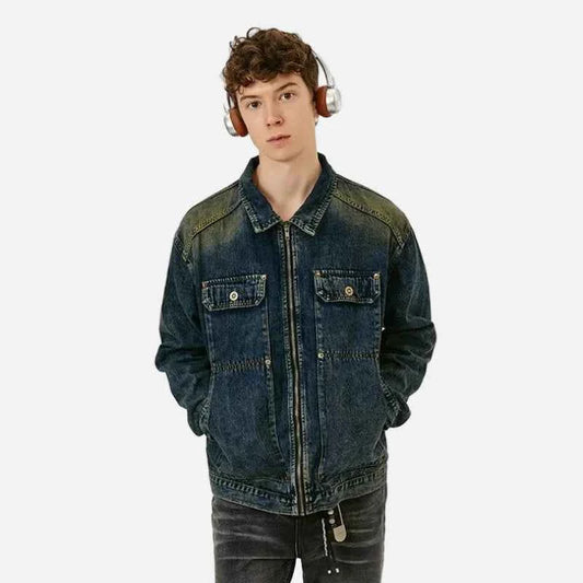 Streetwear American Style Old Washed Denim Jacket