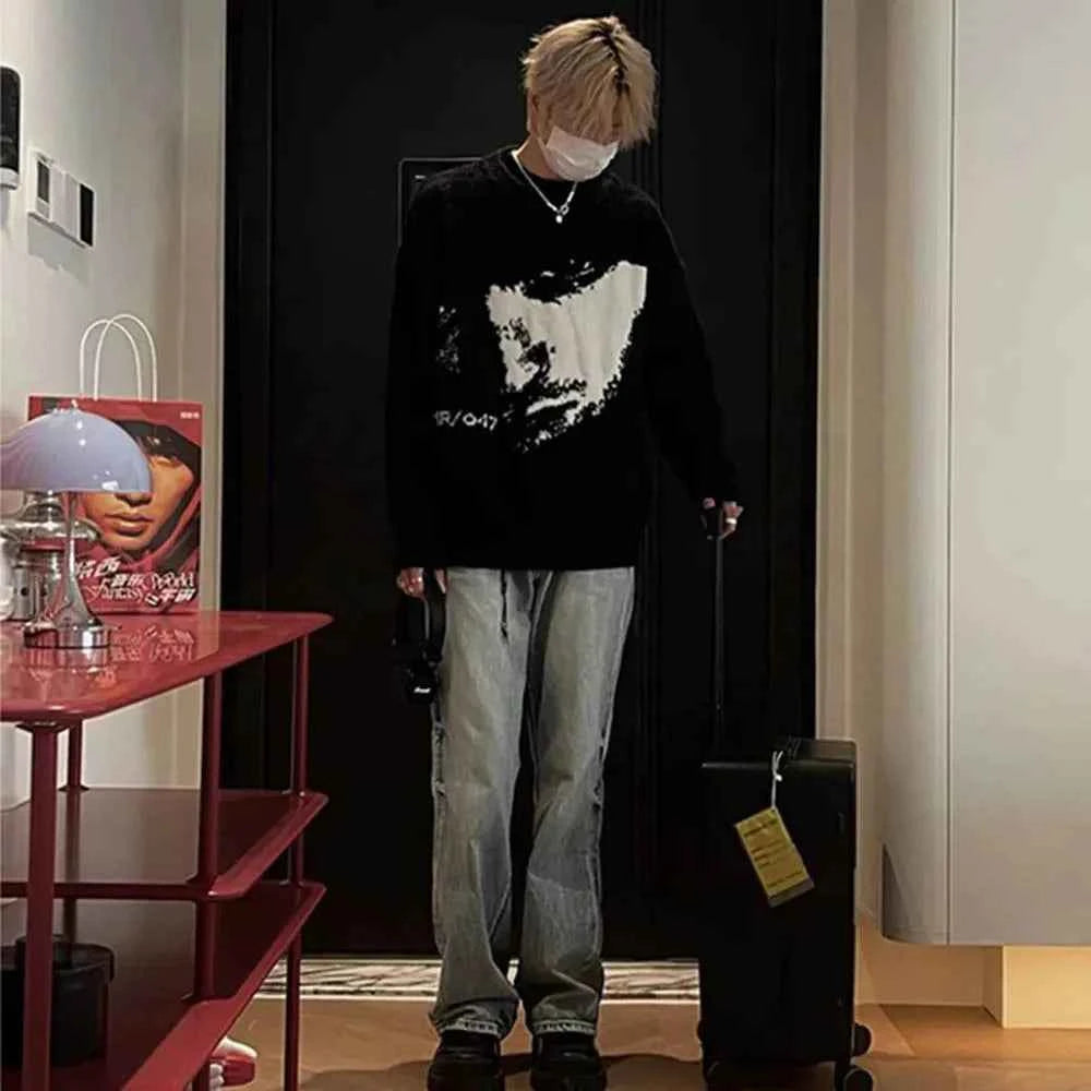 Gothic Streetwear Jacquard Long Sleeve Sweater