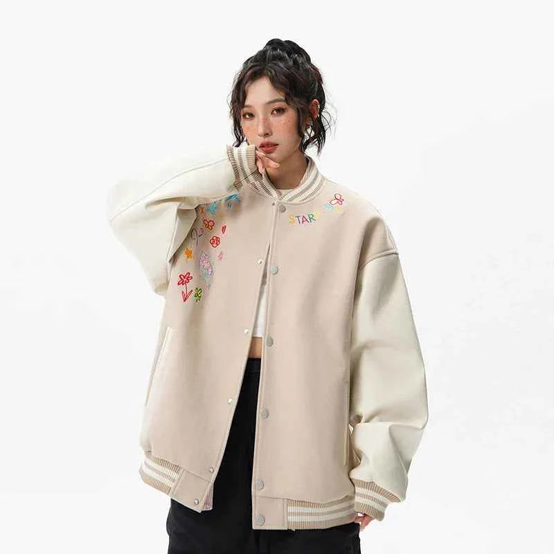 Y2K Cozy Embroidered Baseball Varsity Jacket