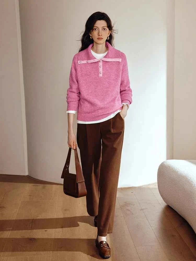 Warm Knit Casual Turn Down Collar Sweater
