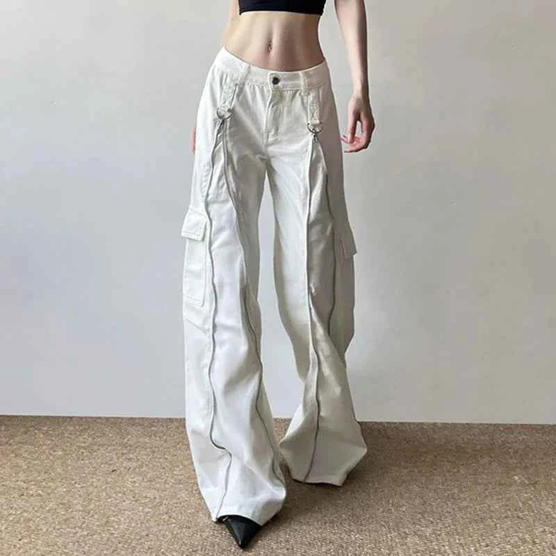 Streetwear Zipper High Waist Patchwork Denim Jeans