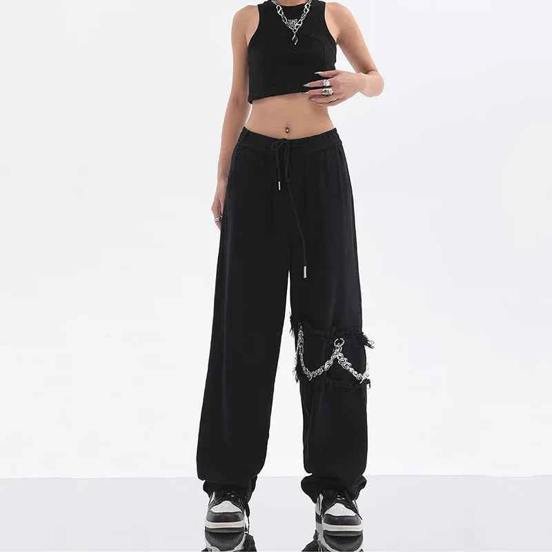 Oversize Black Streetwear Chain Hip Hop Pants