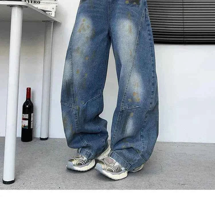 Iconic Blue Distressed Loose Straight Jeans