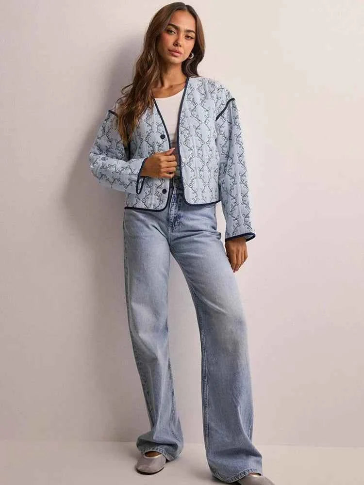 Women Boho Floral Padded Jacket