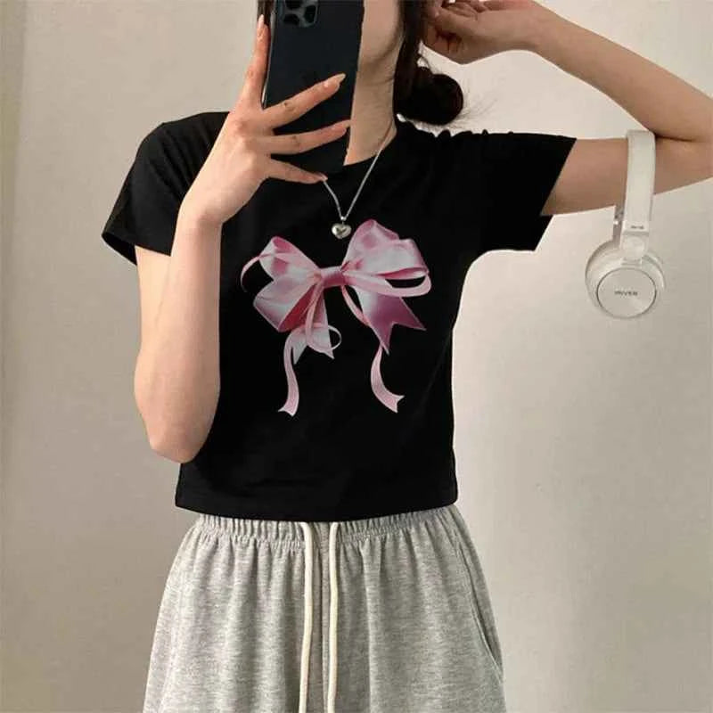 Cute Bow Print Fairy Graphic T-Shirt