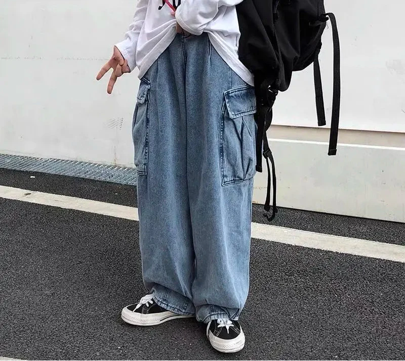 Autumn Trendy Loose Fit Denim Cargo Jeans - Luxuryurbanwear