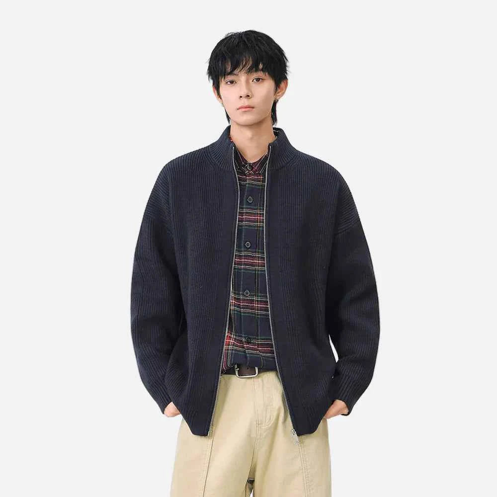 Cozy Ribbed Knit Mock Neck Cardigan