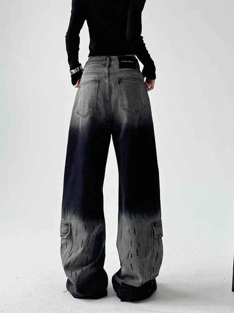 Vintage Black Grey Baggy Wide Jeans