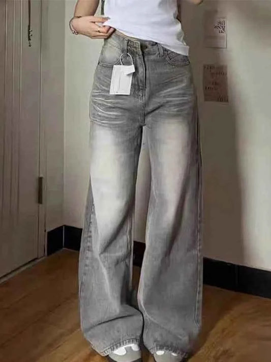 Streetwear Washed High Waist Wide Leg Jeans