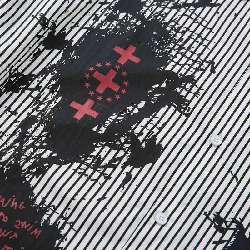 Gothic Fake Two Layered Graphic Long Sleeve Shirt