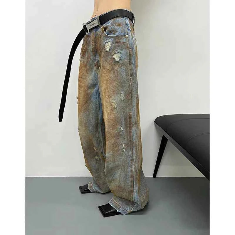 Flexible Streetwear American Style Hip Hop Rusty Jeans