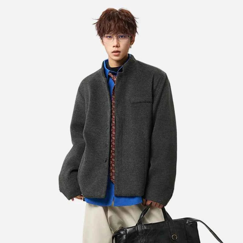 Essential Stand Collar Woolen Loose Jacket