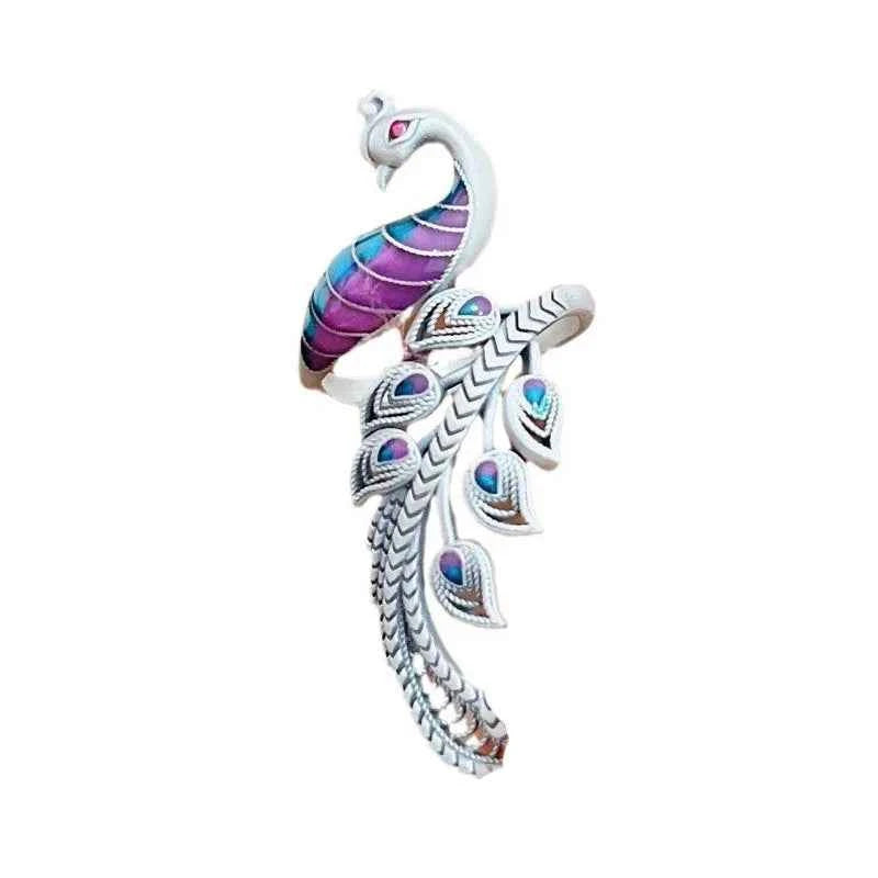 Women Vintage Peacock Feather Sterling Silver Ring