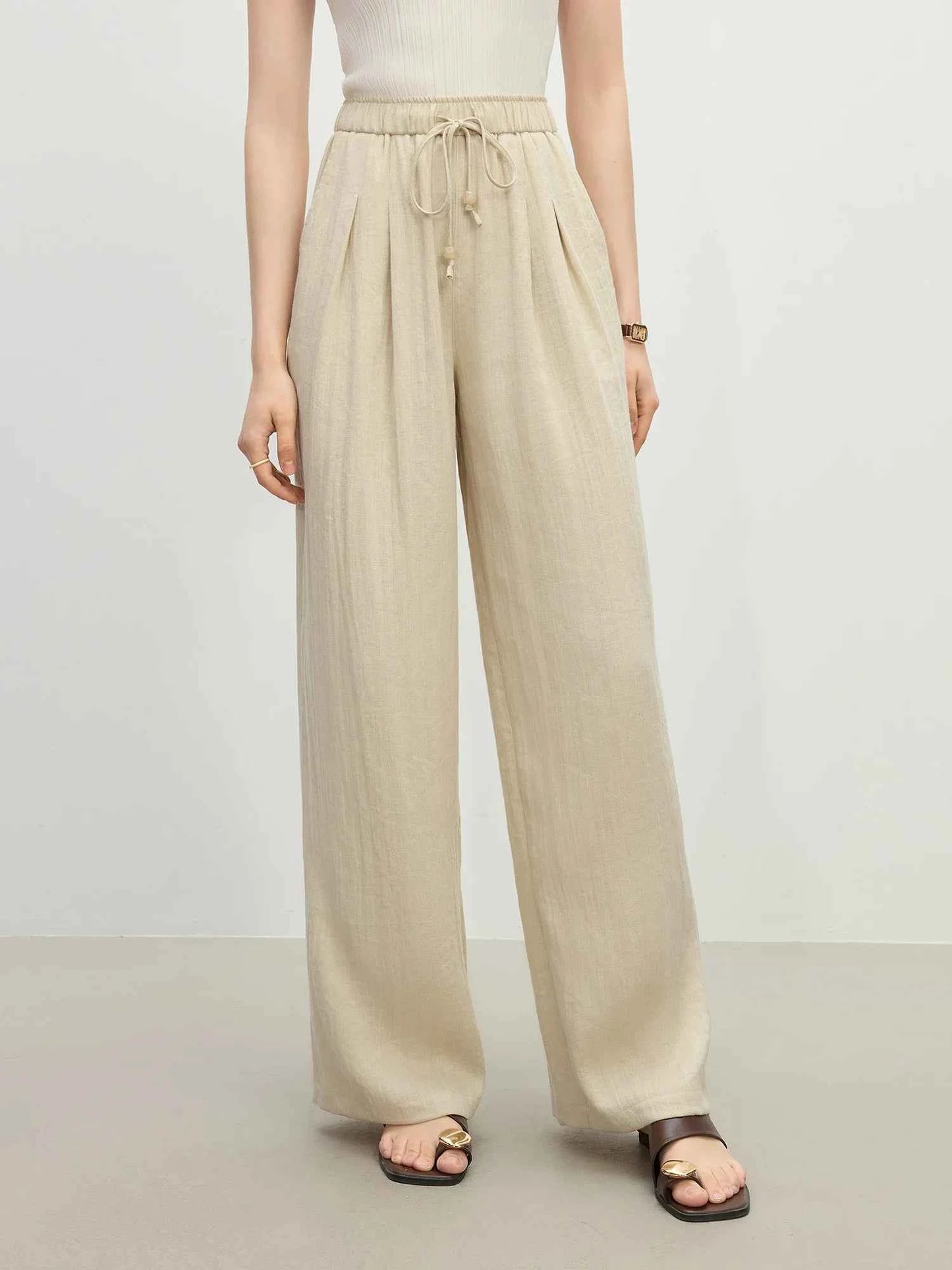 Elastic High Waist Linen Pants