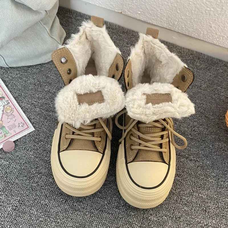 Warm Plush High Winter Lace Up Boots