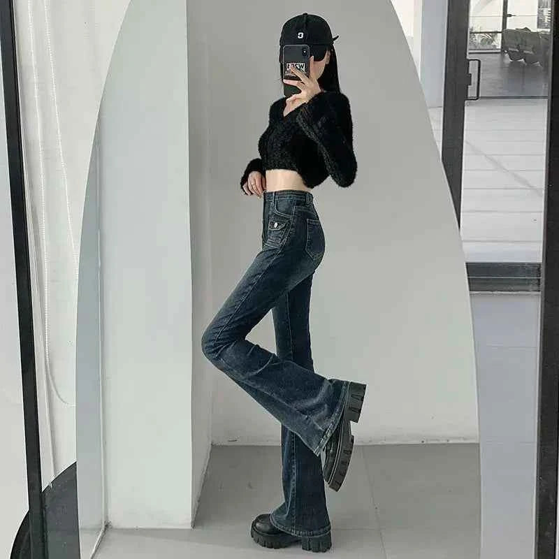 Slimming Retro High Waist Flared Straight Jeans