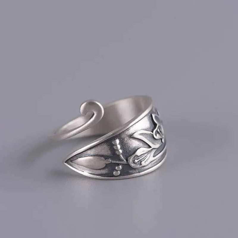 Elegant Lotus Flower Peacock Open Ring