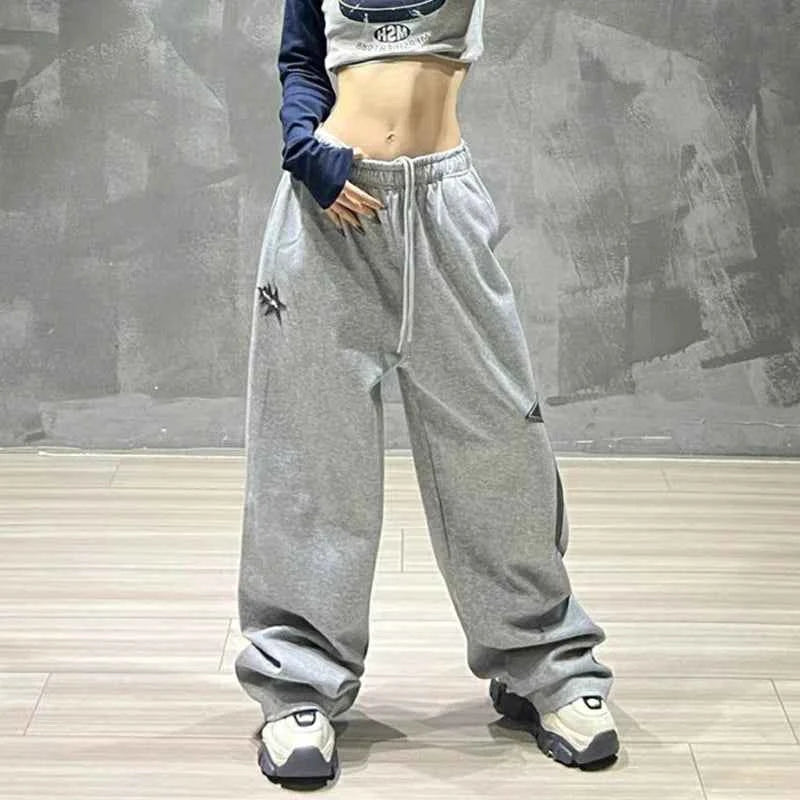 Embroidered Star Loose High Waist Sweatpants