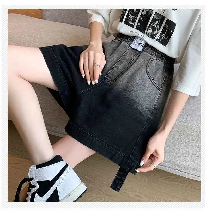 Women Black Cool High Waist Denim Short