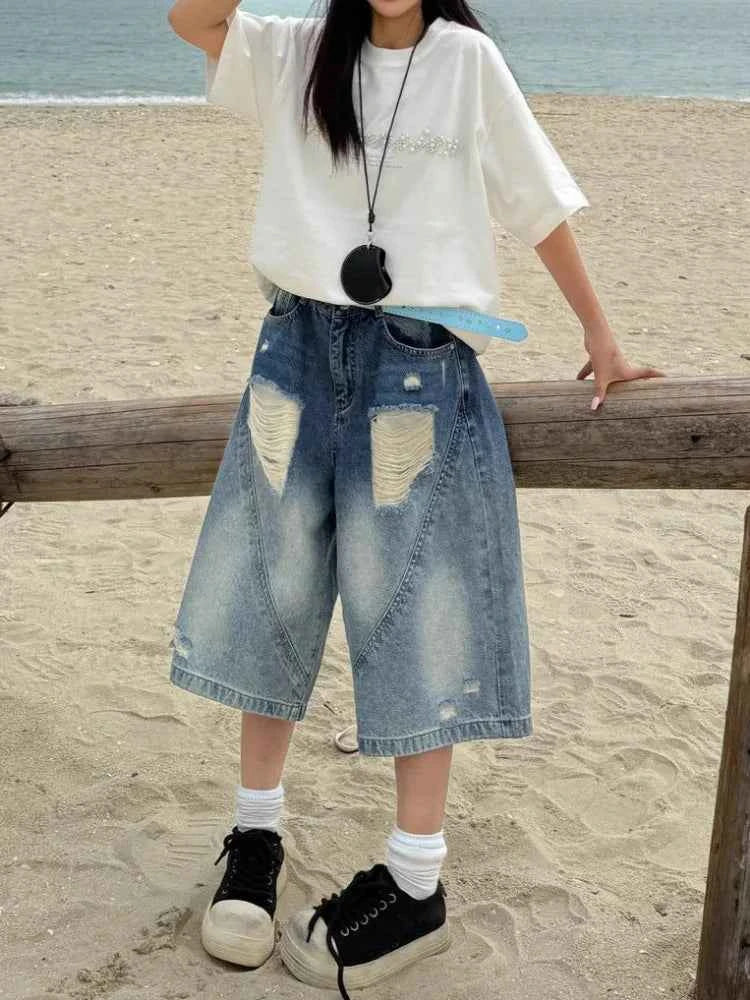 Vintage High Waist Ripped Denim Jeans