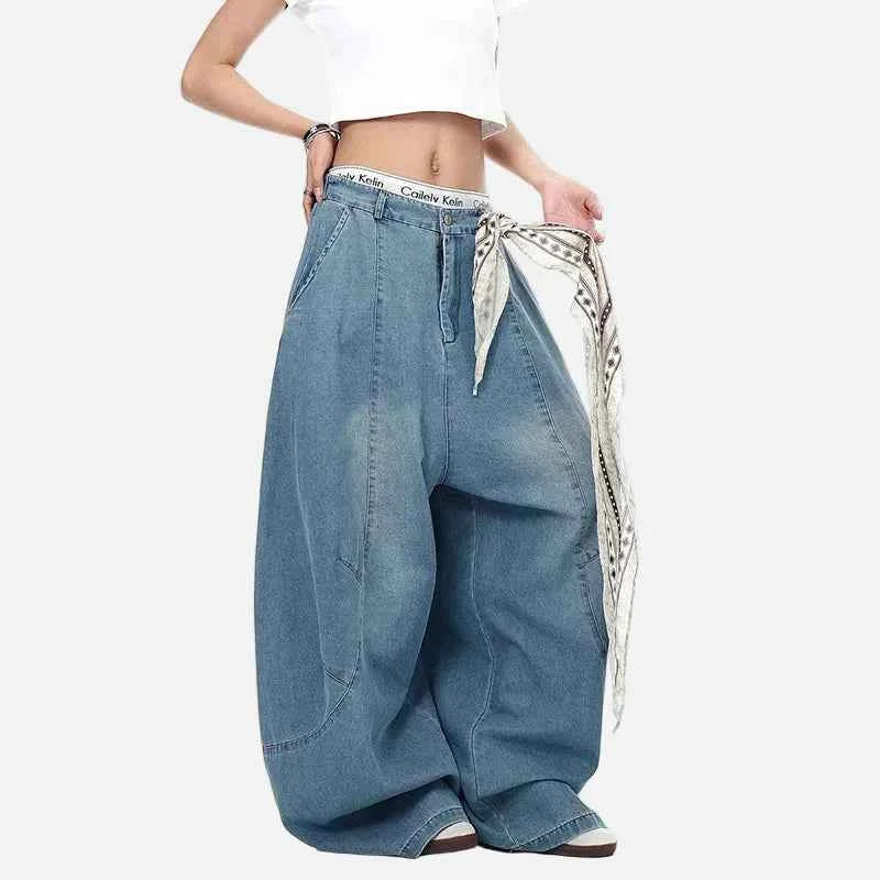 Y2K Street Muse Wide-Leg Scarf Jeans