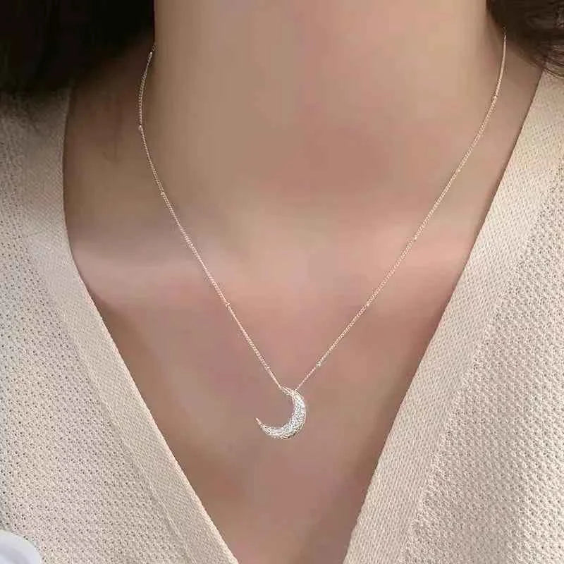 Women Frosted Moon Sterling Silver Necklace