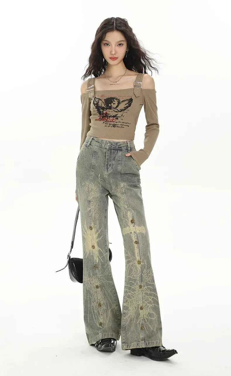 Women Vintage High Waist Streetware Wide Leg Jeans