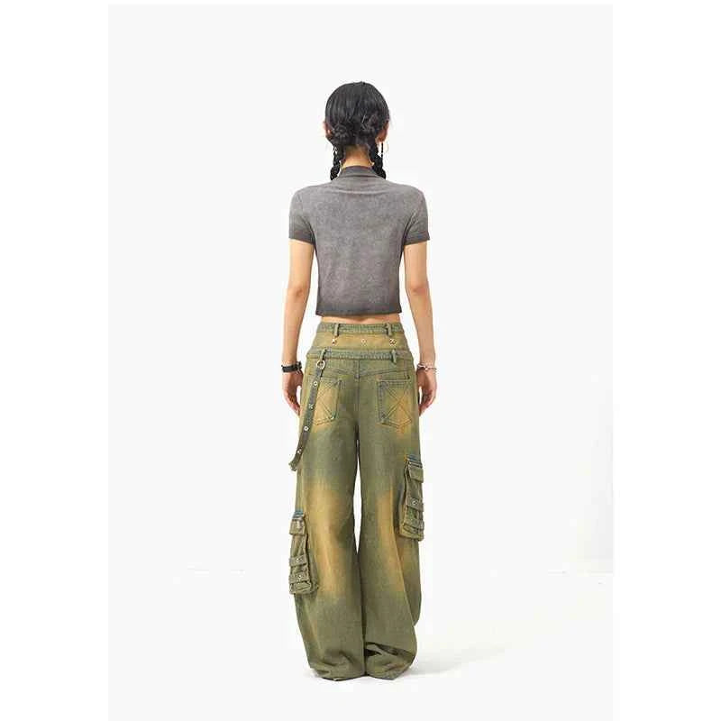 Streetwear Y2K Belted Vintage High Waist Straight Jeans