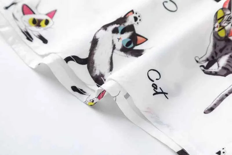 Y2K Funny Cat Graphic Lightweight Beach Shirt