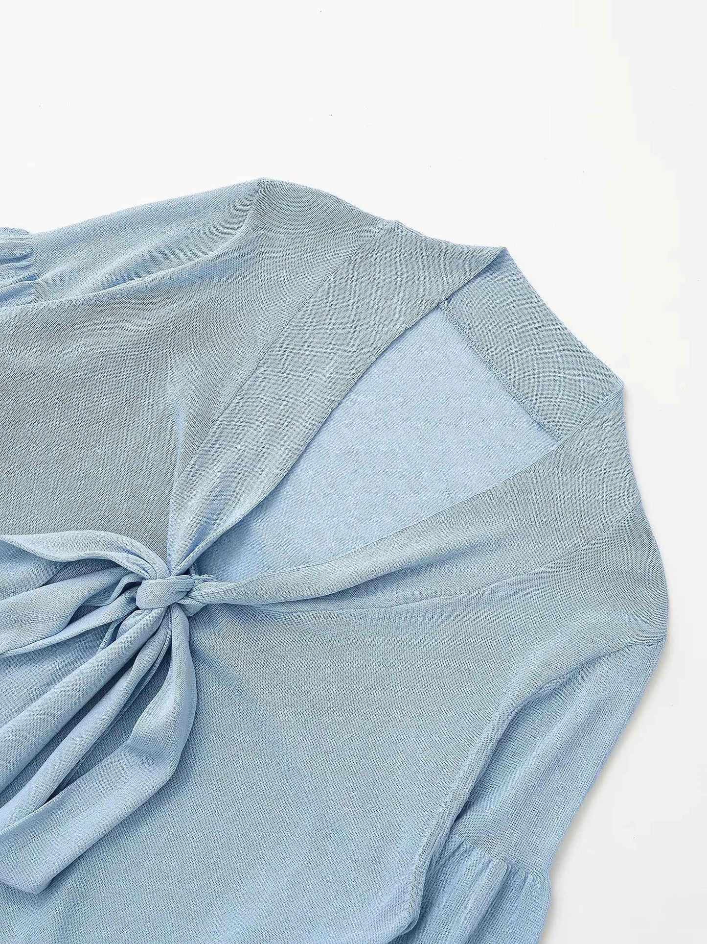 Light Blue French Casual Knitted T-Shirt