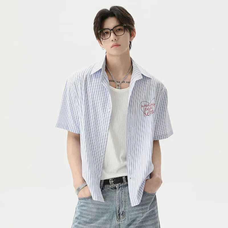 Vertical Stripe Letter Printing Long Sleeve Shirt