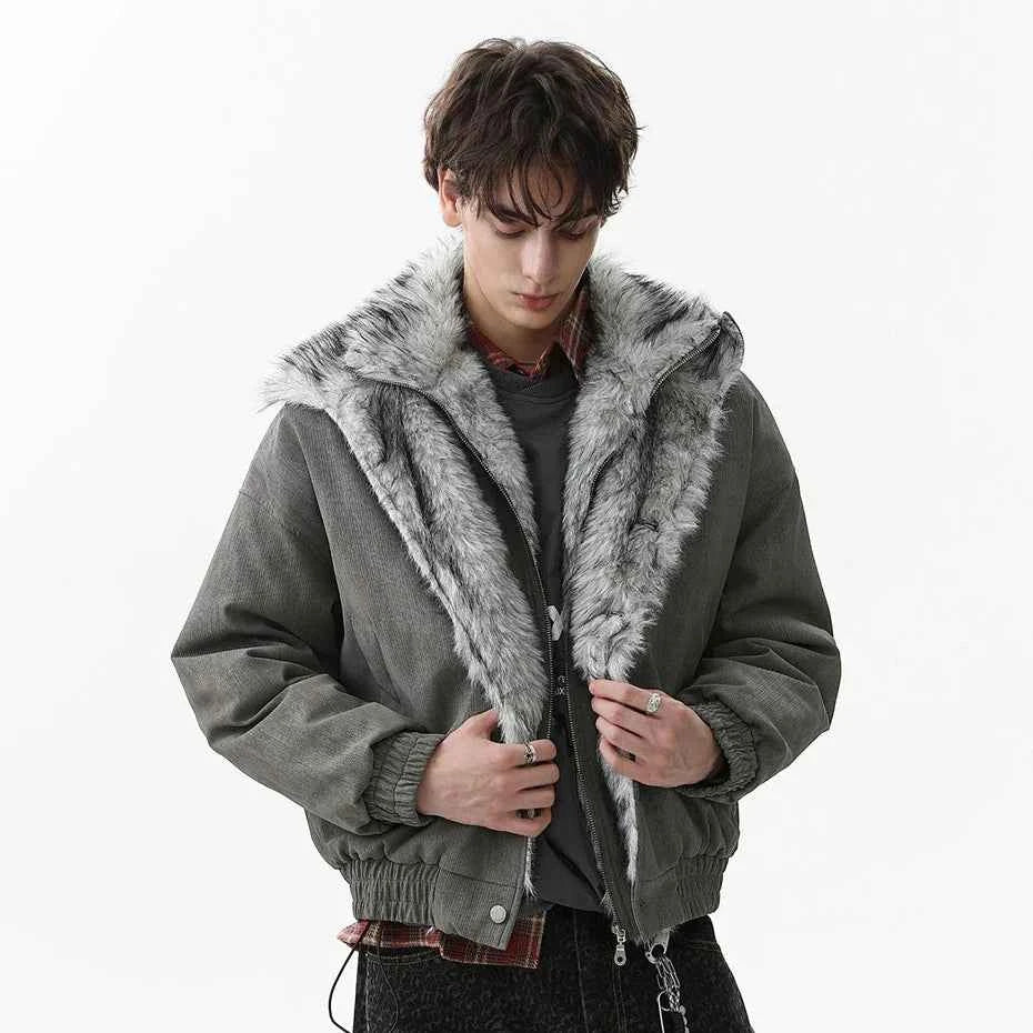Streetwear Winter Vintage Fur Thicken Parkas Jacket
