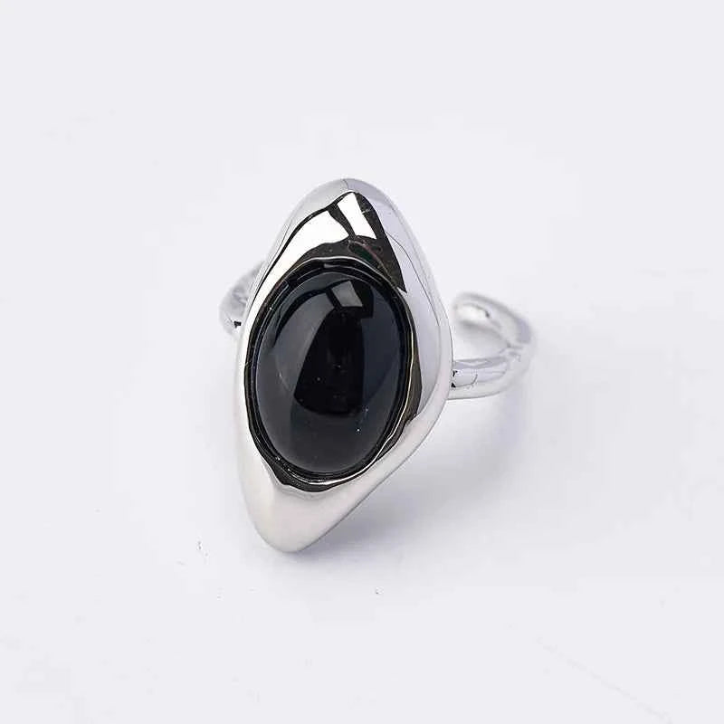 Punk Geometric Black Stone Finger Ring