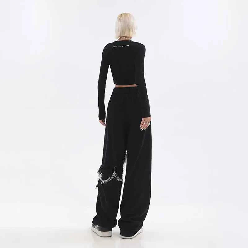 Oversize Black Streetwear Chain Hip Hop Pants