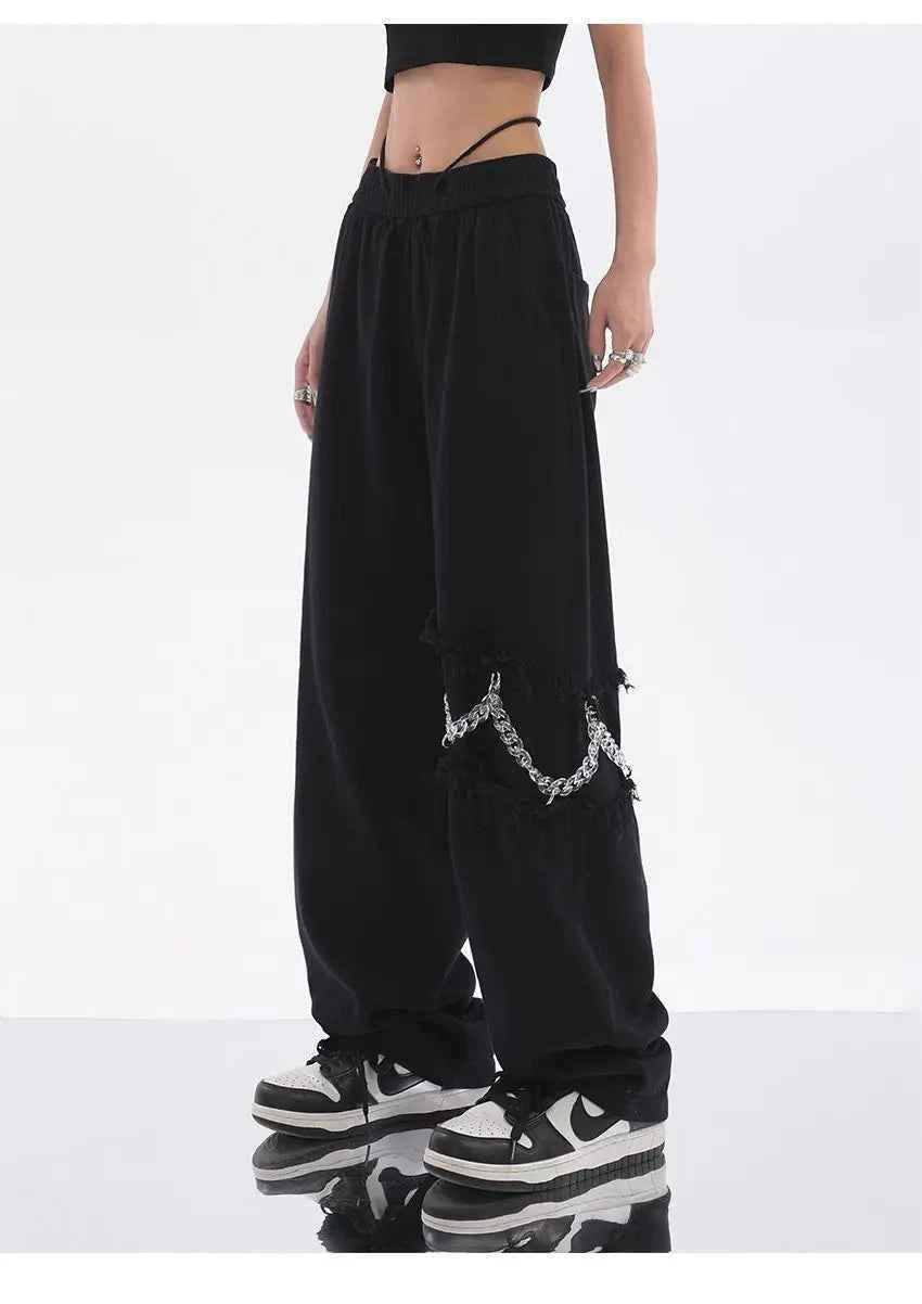 Oversize Black Streetwear Chain Hip Hop Pants