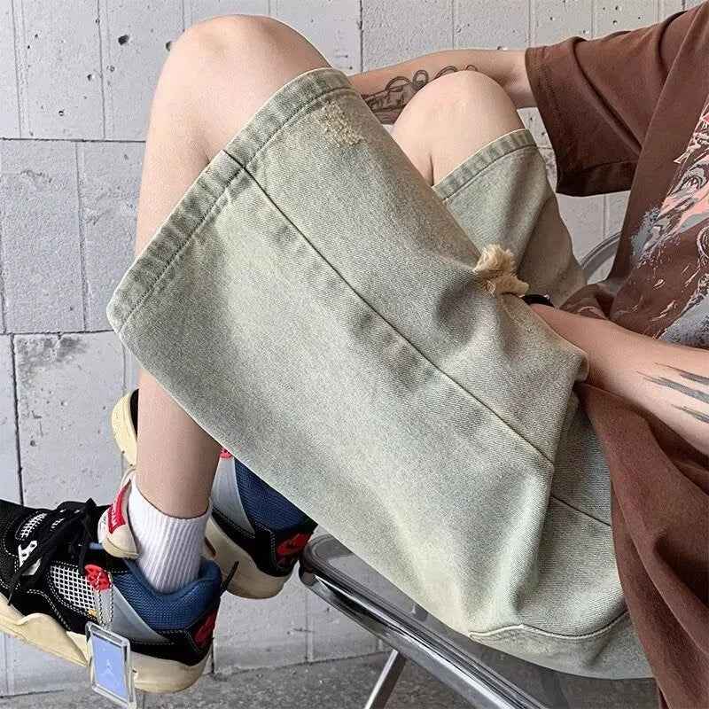 Men's Vintage Distressed Drawstring Denim Short