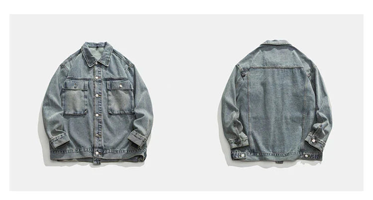 Tied Die Lapel Button Up Jean Jacket