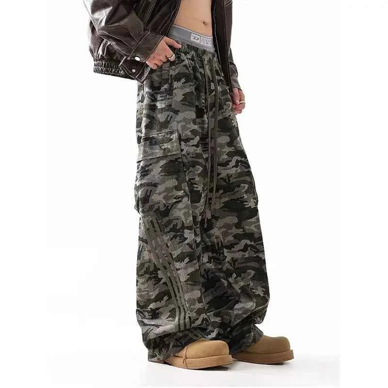 Vintage Camo Stripe Elastic Sports Sweatpants
