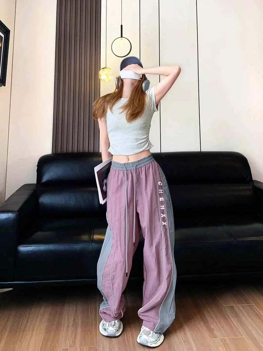 Streetwear Cozy Patchwork Striped Wide Leg Sweatpants