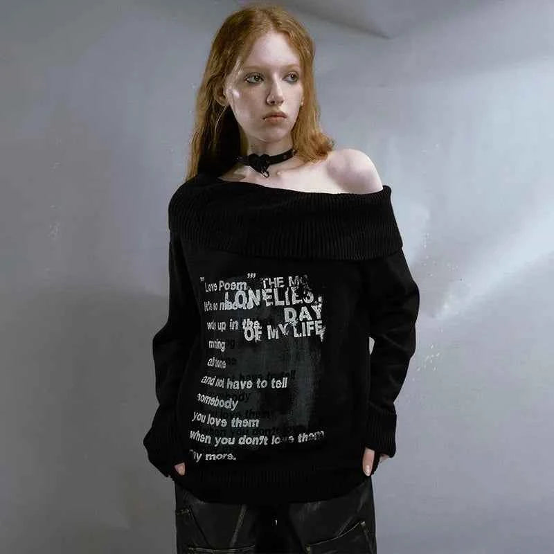 Vintage Grunge Aesthetics Off Shoulder Sweater
