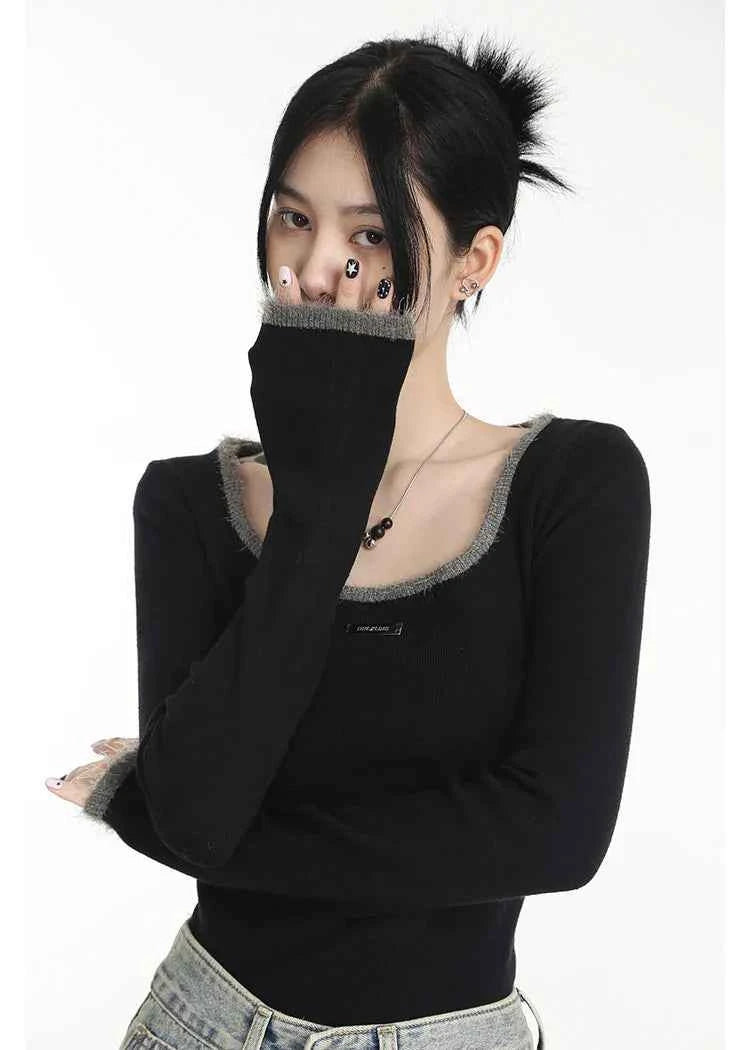 Sexy Black Sheath Knit Long T-Shirt