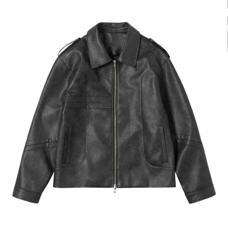 Cool Handsome Distressed PU Leather Jacket