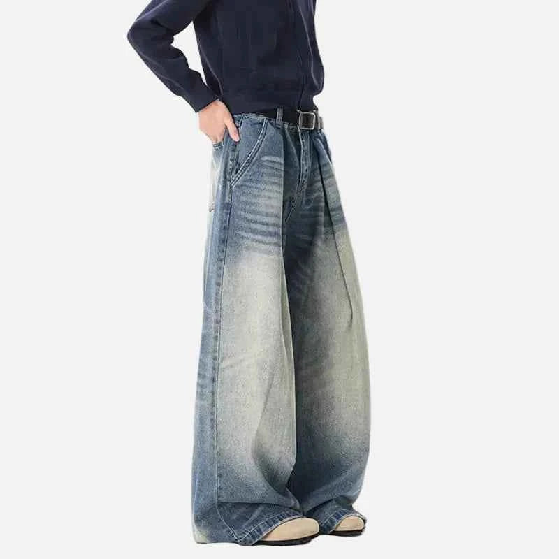 Streetwear Blue Washed High Waist Wide Leg Denim Jeans