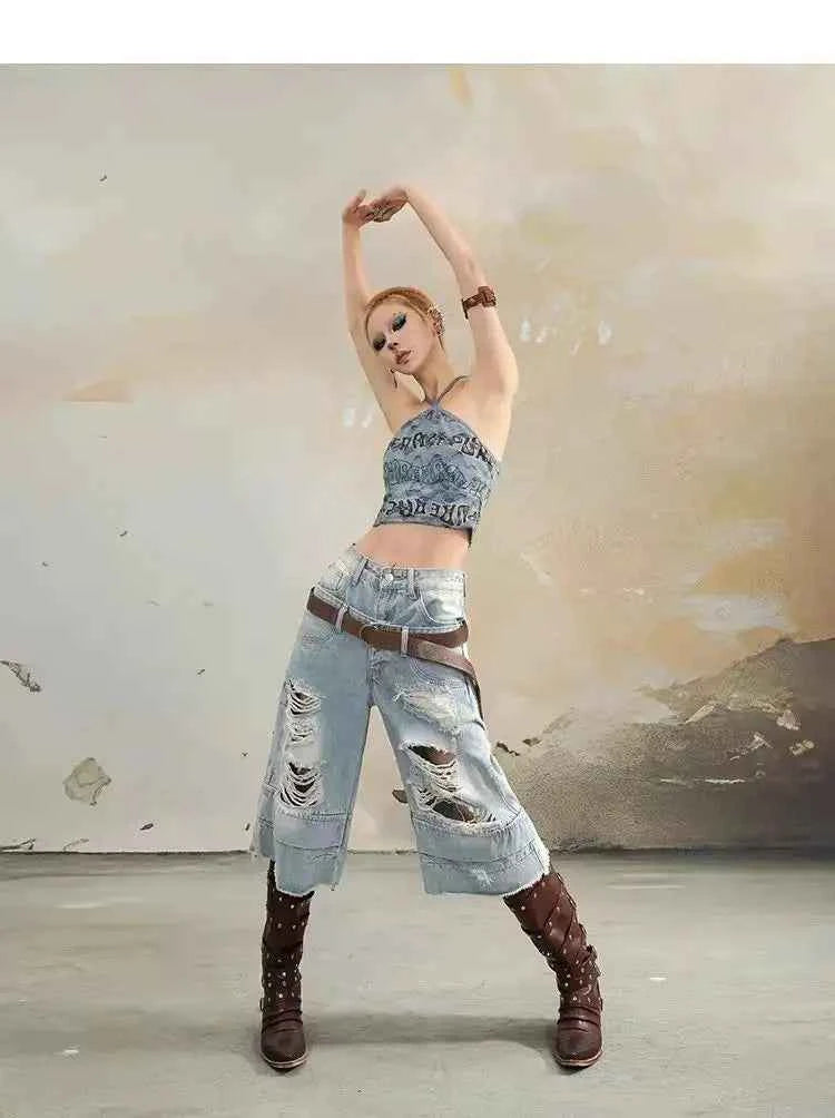 Vintage Ripped Loose Fit Wide Jeans