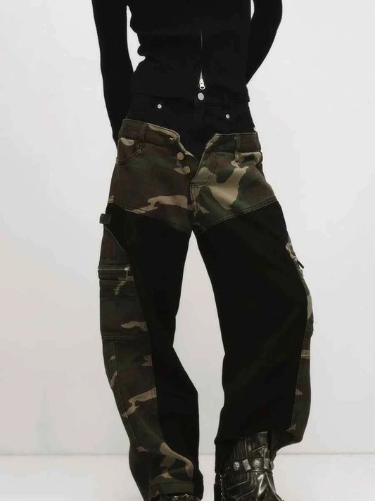 Signature Stylish Vintage Color Block Camo Jeans