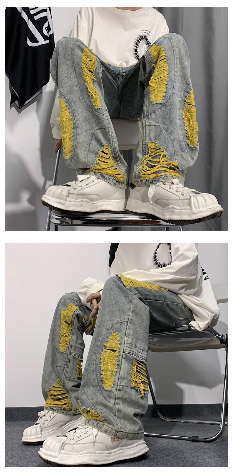 Denim Streetwear Ripped Patches Pants