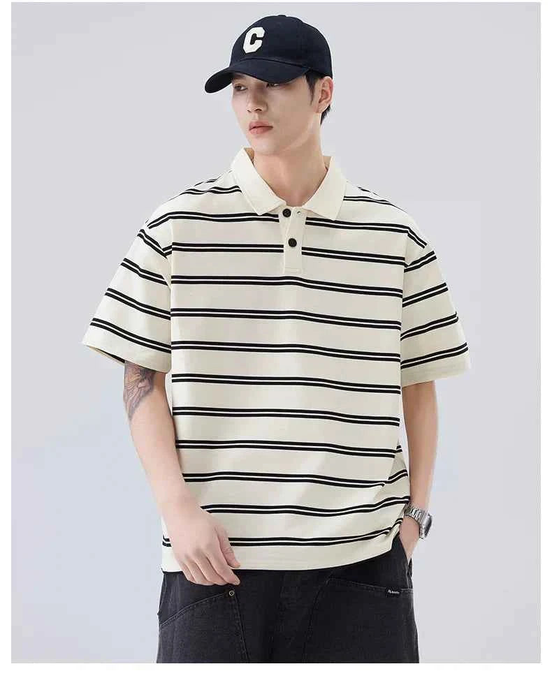 Artistic Stripe Polo Short Sleeve T-Shirt