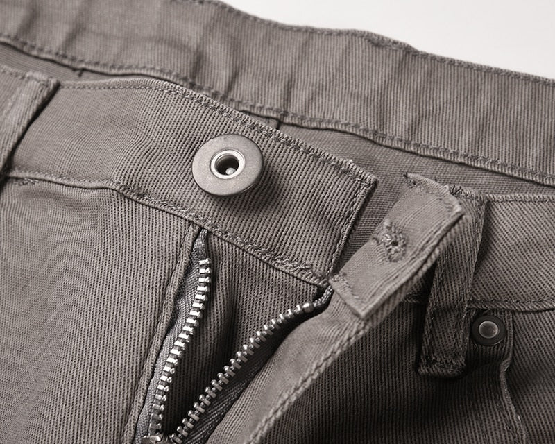 Solid Color Multi Pockets Denim Pants