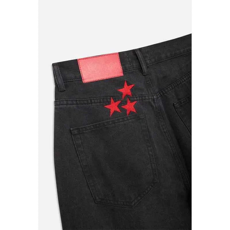 Vintage Streetwear Cool Star Hip Hop Black Straight Jeans